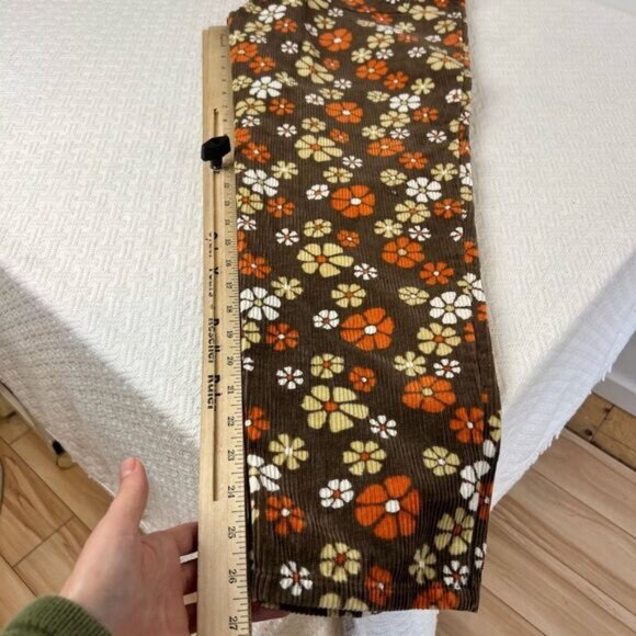 Twik Floral Corduroy Cropped Pants - Brown, Orange, White - Picture 7 of 15